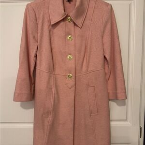 CAbi Redish Coral Pink Long Classic Light ‘Coat’ with Gold and Cream Buttons